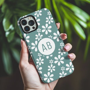 Monogram Modern Meisje Bloemen Patroon Gepersonali iPhone 16 Pro Max Hoesje