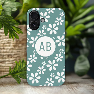 Monogram Modern Meisje Bloemen Patroon Gepersonali iPhone 16 Plus Hoesje