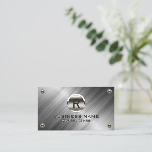 Monogram modern metaal bouwstaal visitekaartje (Staand voorkant)