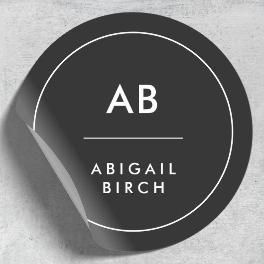 Monogram Modern Minimaal Eenvoudig Zwart en Wit Ronde Sticker