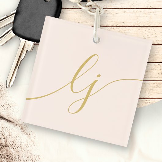 Monogram Modern Minimaal Elegant Blush Gold Script Sleutelhanger