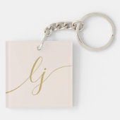 Monogram Modern Minimaal Elegant Blush Gold Script Sleutelhanger (Achterkant)