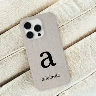 Monogram Modern Minimal Linen Look Initiaal Naam iPhone 15 Pro Case
