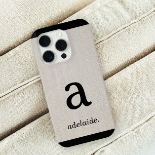 Monogram   Modern Minimal Linen Look Initiaal Naam iPhone 15 Pro Case