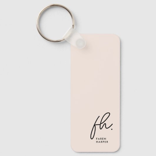 Monogram Modern Minimal Script Initialen Blush Pin Sleutelhanger (Voorkant)