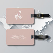 Monogram Modern Minimal Script Initialen Roze Bagagelabel