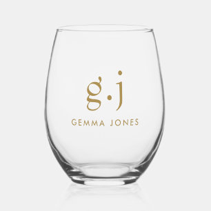 Monogram Modern Minimalistisch Goud Zwart Wijnglas Zonder Voet