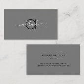 Monogram modern minimalistisch grijs monogram met  visitekaartje (Voorkant / Achterkant)