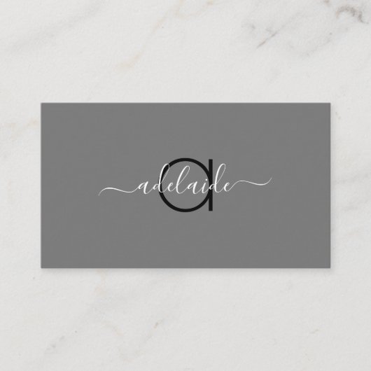 Monogram modern minimalistisch grijs monogram met  visitekaartje (Voorkant)