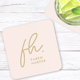 Monogram Modern Minimalistisch Script Blush Pink G Bier Onderzetter