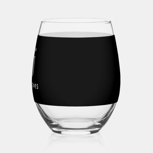 Monogram Modern Minimalistisch Wit Zwart Wijnglas Zonder Voet (Links)
