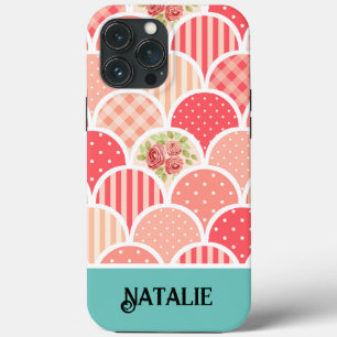 Monogram Modern patroon l Roze en blauw iPhone 13 Pro Max Hoesje