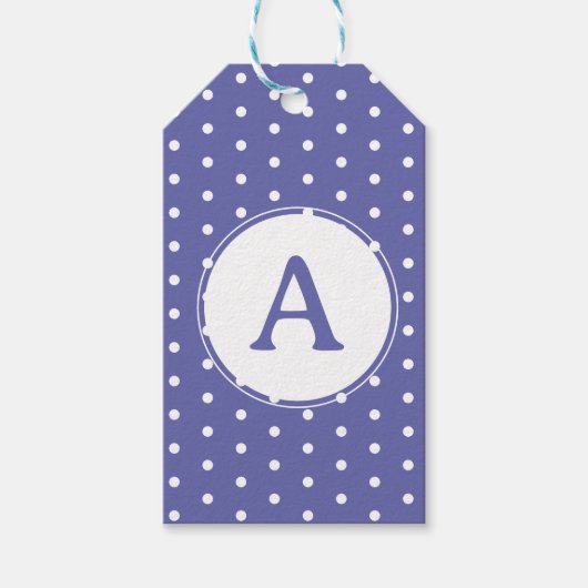 Monogram Modern Periwinkle Polka Dots Birthday Cadeaulabel (Voorkant)
