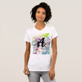 Monogram Modern Pink Cherry Blossom Waterverf T-shirt (Voorkant volledig)