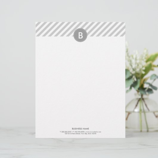 Monogram Modern Plain Silver Letterhead Custom Briefhoofd (Staand voorkant)