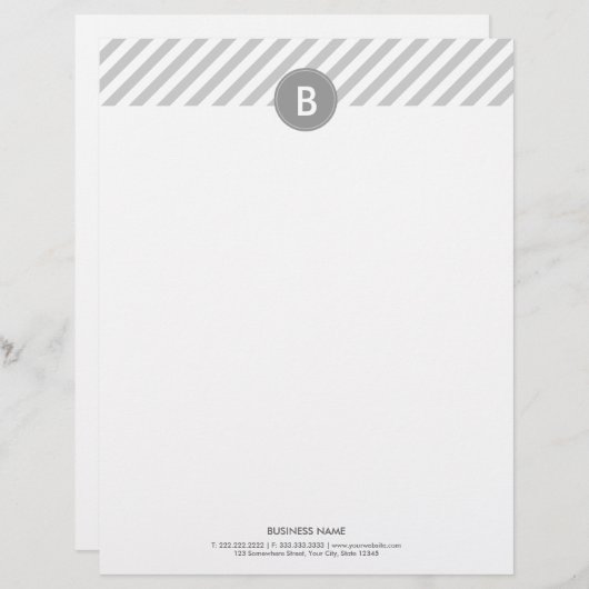 Monogram Modern Plain Silver Letterhead Custom Briefhoofd (Voorkant / Achterkant)