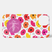 Monogram Modern Poppy Floral Patroon Script Naam iPhone Hoesje (Achterkant horizontaal)