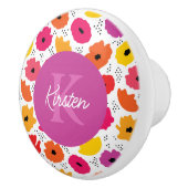 Monogram Modern Poppy Floral Patroon Script Naam Keramische Knop (Rechts)