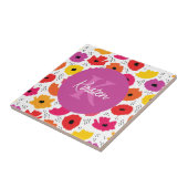 Monogram Modern Poppy Floral Patroon Script Naam Tegeltje (Zijkant)
