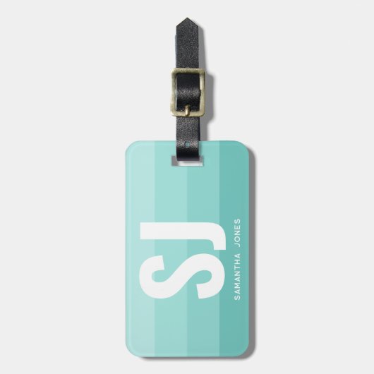 Monogram Modern Rainbow Blauwgroen Blauwe Strepen Bagagelabel (Voorkant verticaal)