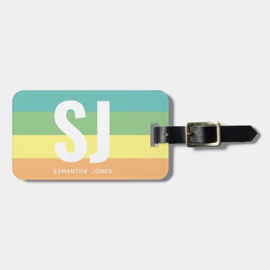 Monogram Modern Rainbow Bold Stripes Initialen Bagagelabel (Voorkant horizontaal)