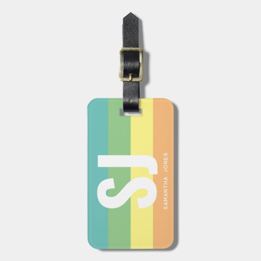 Monogram Modern Rainbow Bold Stripes Initialen Bagagelabel (Voorkant verticaal)