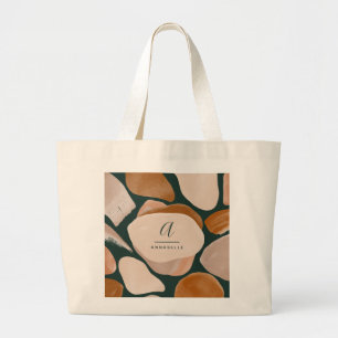 Monogram modern roestgroen abstract stijlvol chic grote tote bag