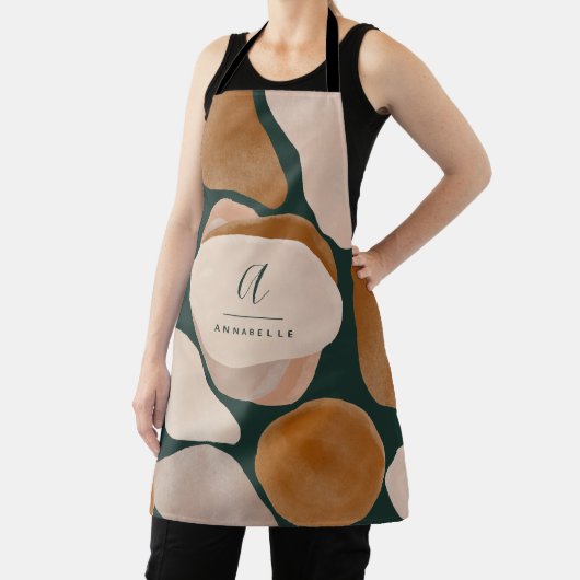 Monogram modern roestgroen abstract stijlvol chic schort (Insitu)