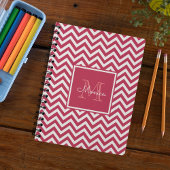 Monogram modern Rood Magenta Chevron Pattern Notitieboek