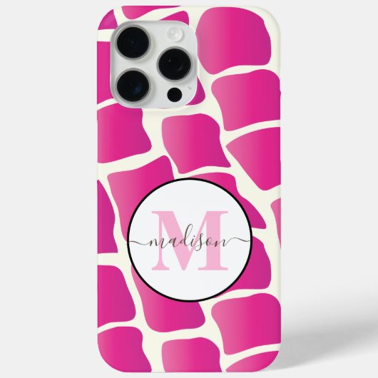 Monogram Modern Roze en Ivoor Giraffe Patroon Case-Mate iPhone Case (Achterkant)