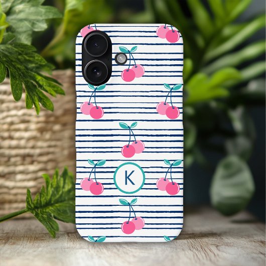 Monogram Modern Roze Kersen Preppy Meisjesachtig Case-Mate iPhone Case