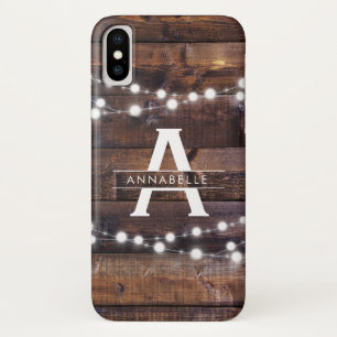 Monogram Modern Rustiek Hout String Lights Land iPhone X Hoesje