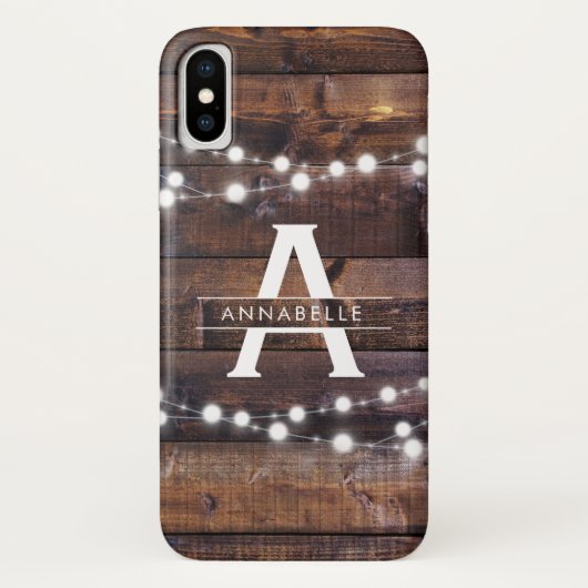 Monogram Modern Rustiek Hout String Lights Land Case-Mate iPhone Case (Achterkant)