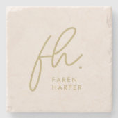 Monogram Modern Script Elegant Blush Pink Gold Stenen Onderzetter (Voorkant)