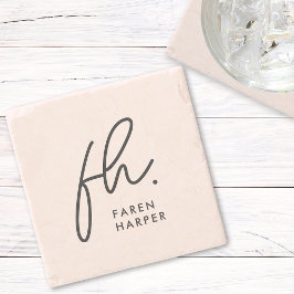 Monogram Modern Script Elegant Blush Pink Stenen Onderzetter