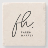 Monogram Modern Script Elegant Blush Pink Stenen Onderzetter (Voorkant)