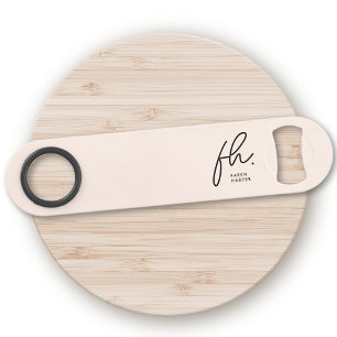 Monogram Modern Script Girly Vrouwelijk Blush Roze Speed Flessenopener