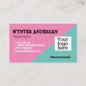 Monogram Modern Shine Roze Groen Aangepaste Logo N Visitekaartje (Achterkant)