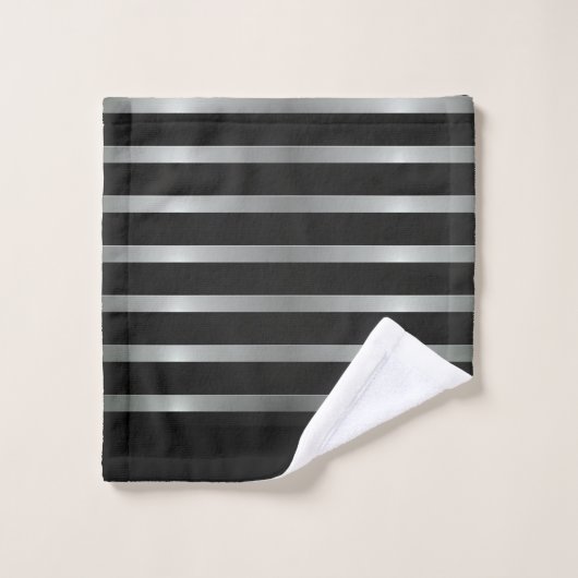 Monogram Modern Silver Stripes op zwart Bad Handdoek (Wasdoekje)