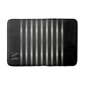 Monogram Modern Silver Stripes op zwart Badmat (Voorkant)