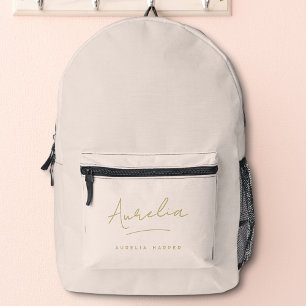 Monogram Modern Stijlvol Blush Pink Gold Script Bedrukte Rugzak