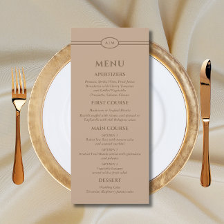 Monogram Modern Taupe Christelijk Trouwmenu Menu