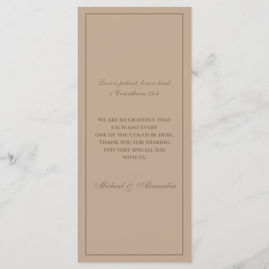 Monogram Modern Taupe Christian Wedding Menu (Dos)