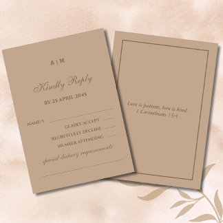 Monogram Modern Taupe Christian Wedding RSVP Card Kaartje