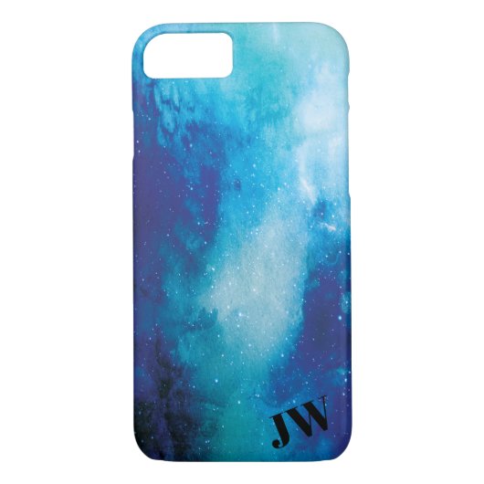 Monogram Modern Trendy Space Star Nebula Blue Case-Mate iPhone Case (Achterkant)