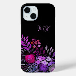 Monogram Modern Vrouwelijk Paarse Roze Bloemen Zwa