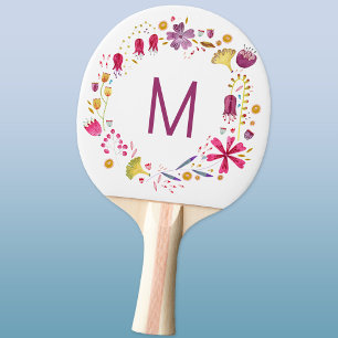 Monogram Modern Waterverf Floral Tafeltennisbatje
