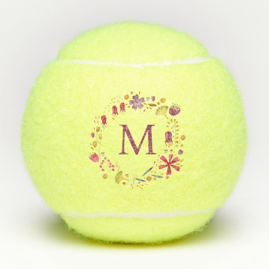 Monogram Modern Waterverf Floral Tennisballen (Voorkant)