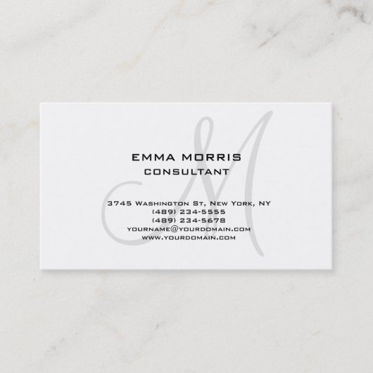 Monogram Modern Wit Eenvoudig Consultant Visitekaartje (Voorkant)