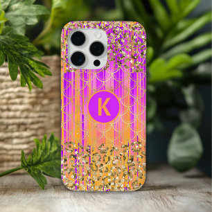 Monogram Modern Zeemeermin Glitter Paars Oranje iPhone 15 Pro Max Hoesje